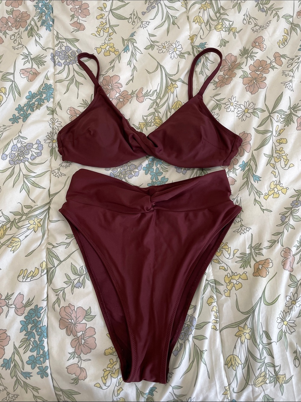 aerie Wine Twist High-Waist Bikini Set